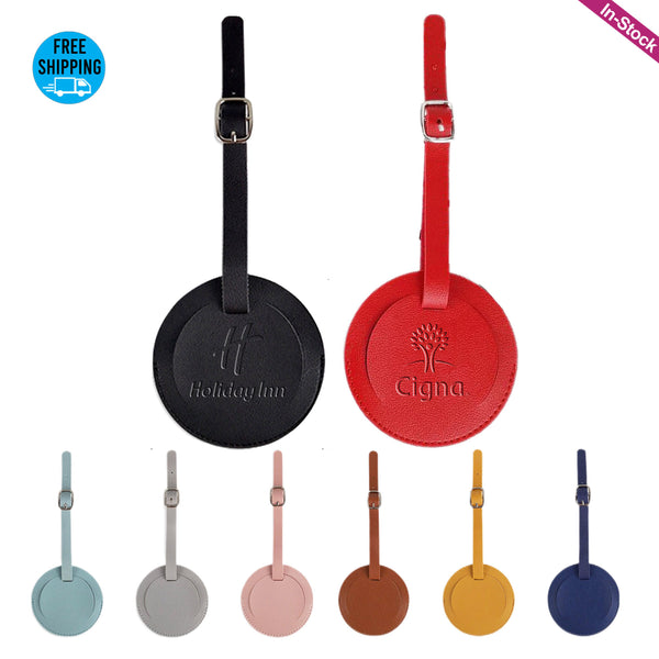 Debossed Round PU Leather Luggage Tags
