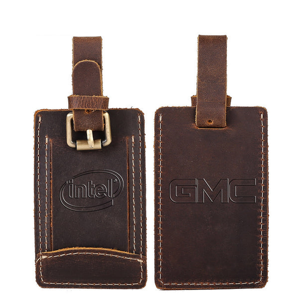 Debossed Top Grain Genuine Leather Baggage Tag (Gift Box is Optional)