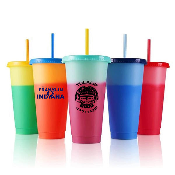 24oz Color Changing Tumbler with Lids and Straws