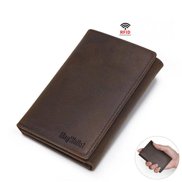 Full Grain Crazy Horse Leather RFID Trifold Wallet