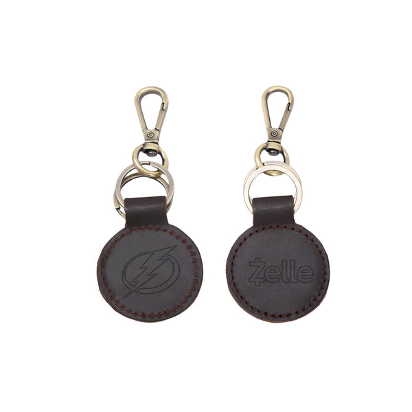 Debossed Round Full Grain Leather Car Keychain