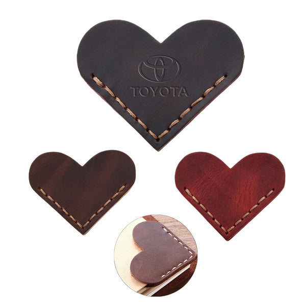 Debossed Genuine Leather Heart Shaped Bookmark