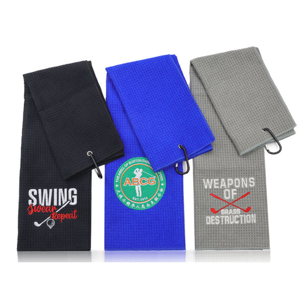 Embroidered 400GSM Trifold Microfiber Waffle Golf Towel (8000 Stitches included)
