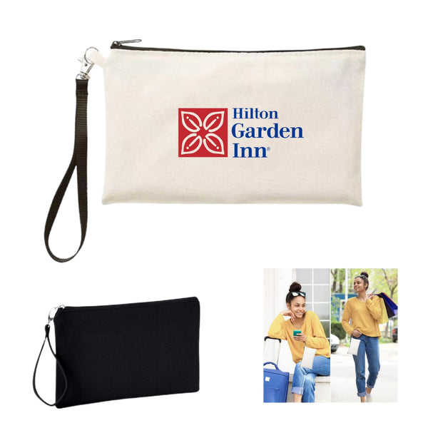 Canvas Pencil Pouch Zipper Bag with Wristband Lanyards