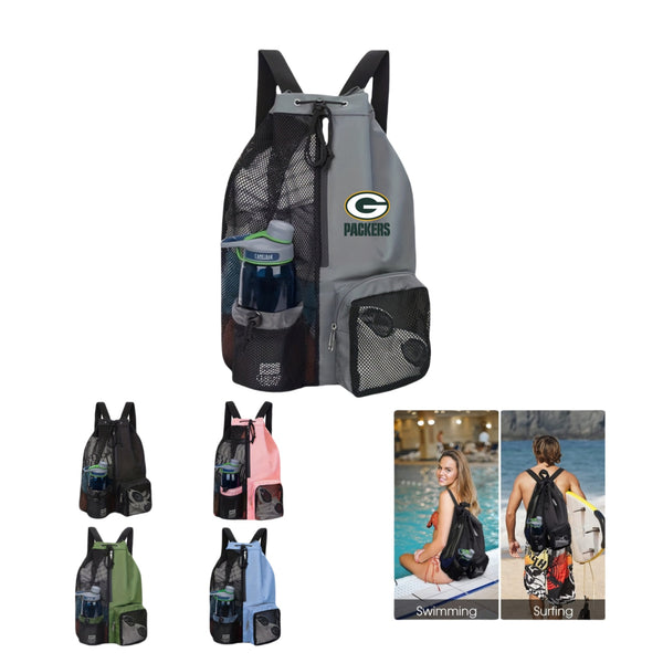 Swim Bag Mesh Drawstring Backpack with Wet Pocket