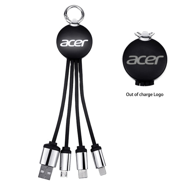 3-in-1 Triplet Charging Cable LED Light Up Logo with Keychain