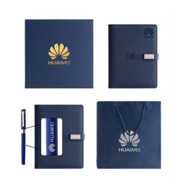 Multi-Functional Notebook w/Wireless Charger & Flash Drive Set Gift Box-OCEAN