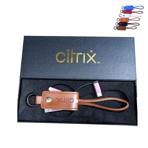 3-in-1 PU Leather Charging Cable with Keychain and Custom Gift Box Package