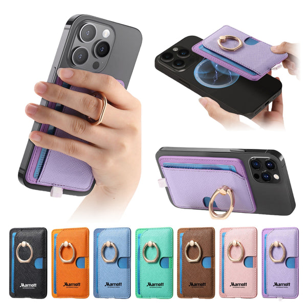PU Leather Magnetic Phone Wallet with Ring Stand