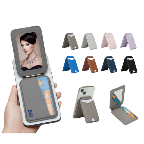 Magnetic PU Leather Card Holder with Mirror