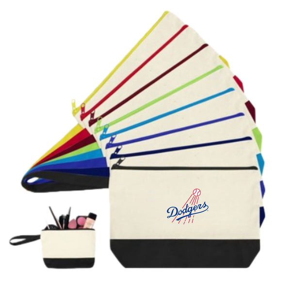 Two Tone Canvas Cosmetic Zipper Bag with Bottom & Strap