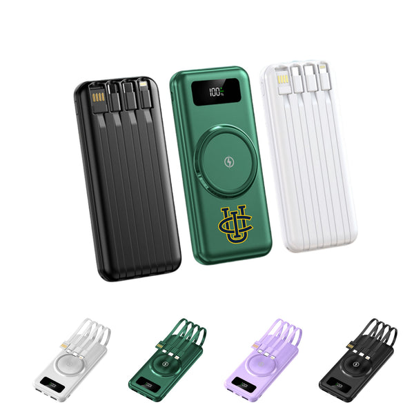 Fast Wireless Charging Portable Power Bank w/4 Built-In Cables