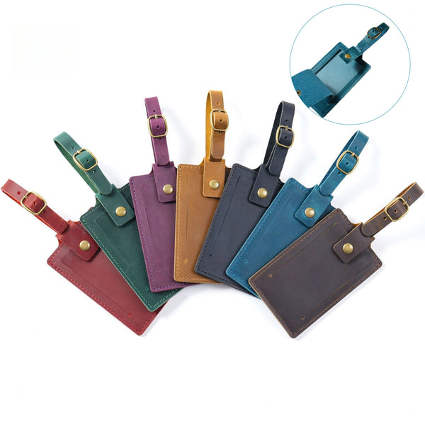 Crazy Horse Genuine Leather Luggage Bag Tags