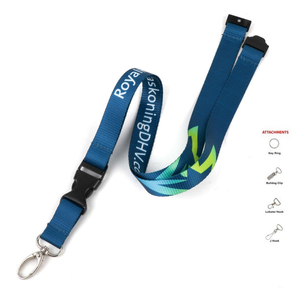 3/4" Full color Polyester Dye-sublimated Lanyard with Oval Hook/Buckle Release/ Safety Breakaway