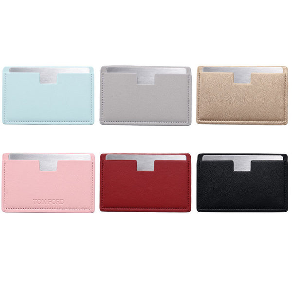 Stainless Steel Compact Wallet Mirror w/PU Leather Cover