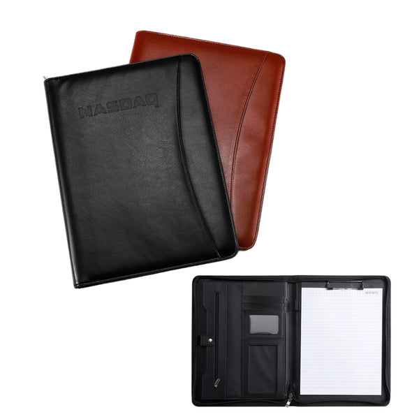 Vegan Leather Business Padfolio with Zipper - OCEAN
