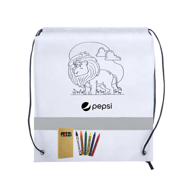 Non-woven Coloring Drawstring Bag with Crayon