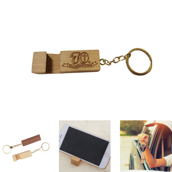 Portable Bamboo Phone Stand Holder Keychain